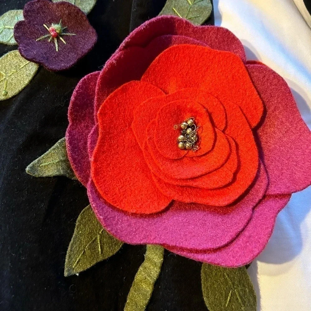 Unique Cambridge Dry goods black jacket coat with flowers floral embellishment